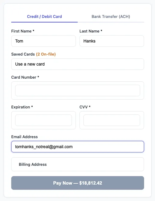 Payment form with personal details